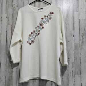 BonWorth Vintage Cream Floral Embroidered 3/4 Sleeve Sweater Plus Size 2X